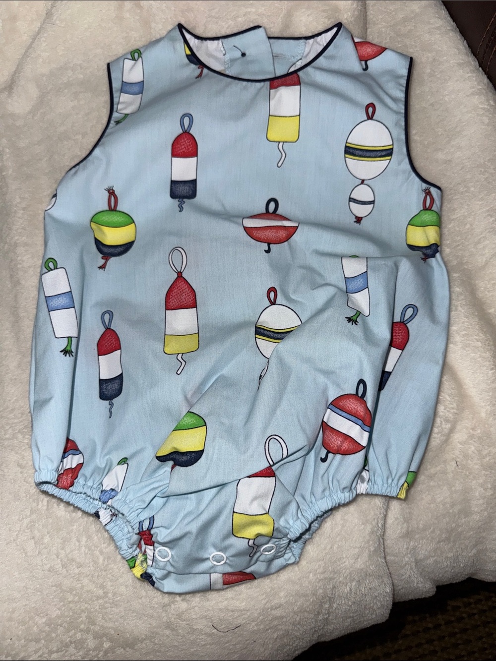 The Beaufort Bonnet Company Light Blue Popsicle & Buoy Print Baby One-Piece